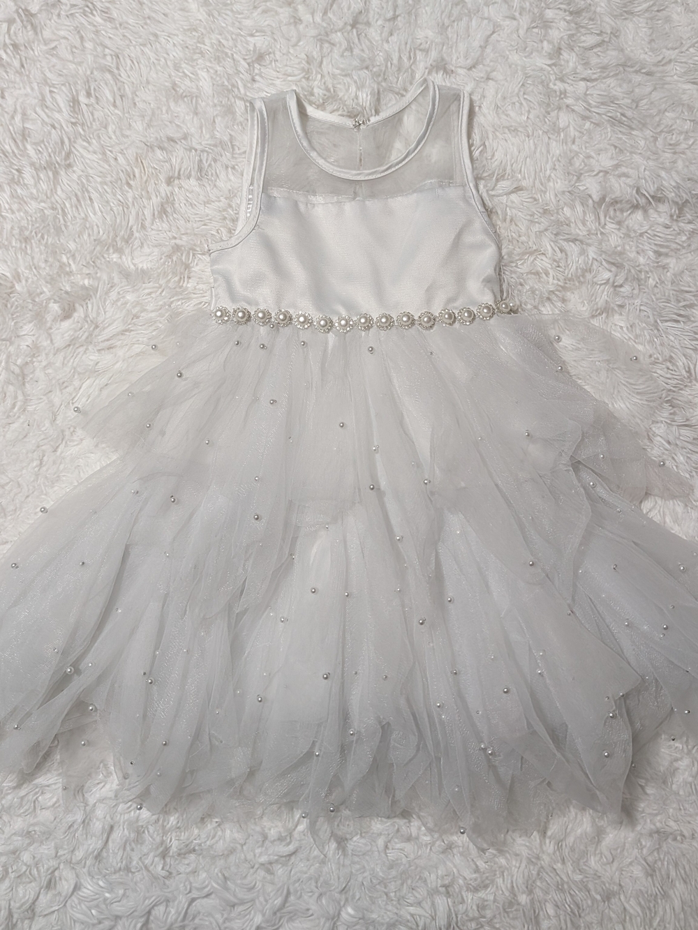 American Princess White Pearl-Trim Tulle Dress for Girls